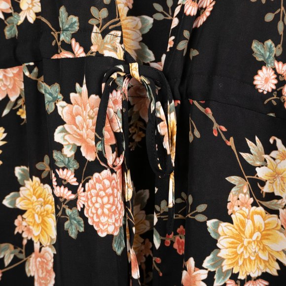FOREVER 21 Contemporary black floral cardigan full length long kimono size S - Picture 8 of 10